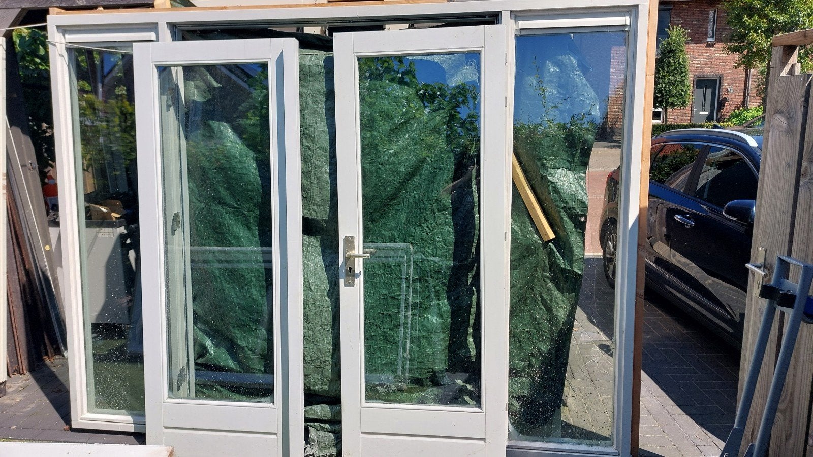 Dubbele openslaande deuren tuindeuren met kozijn, Ophalen, Gebruikt, Deurkozijn, 225 cm of meer