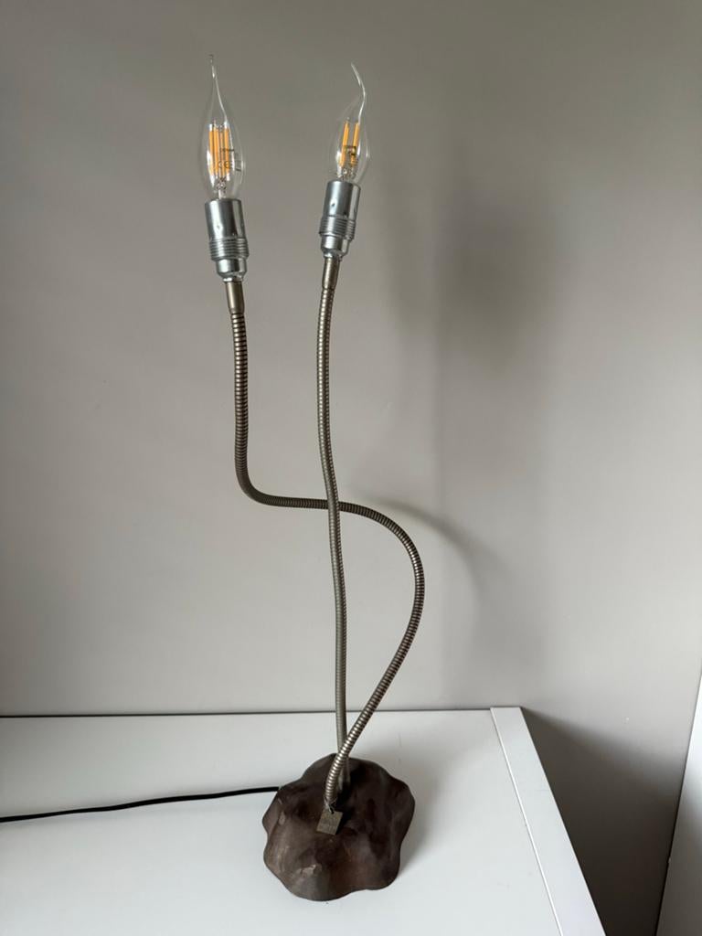 Tom Kater Tafellamp met 2 Dimbare Lampen - 60 cm Hoog, Ophalen of Verzenden, Zo goed als nieuw, Metaal, 50 tot 75 cm