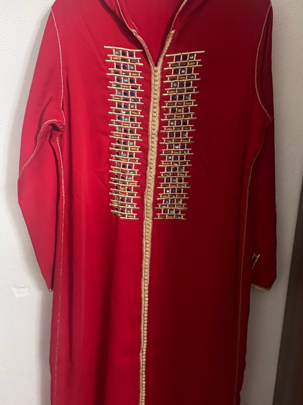 Rode Marokkaanse Kaftan met gouden borduursels, Maat 38/40 (M), Ophalen of Verzenden, Zo goed als nieuw, Rood