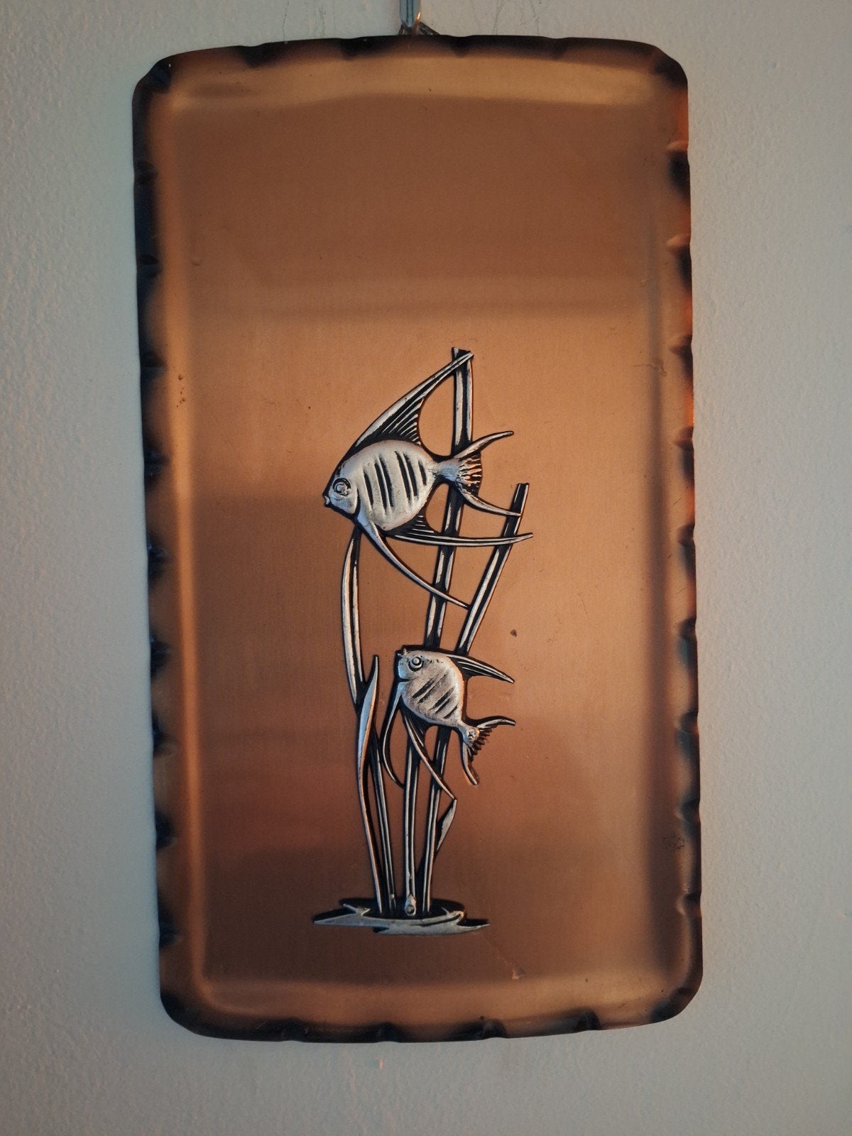 Originele jaren 70 bronskleurige metalen wandplaat, Metaal, Ophalen of Verzenden, Zo goed als nieuw, Bruin