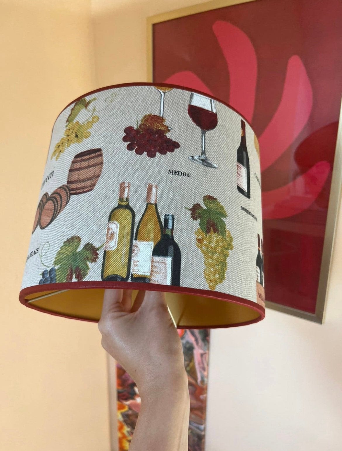 Lampenkap beige bordeaux rode wijn bourgondisch, Beige, Zo goed als nieuw, 19 cm, Ophalen