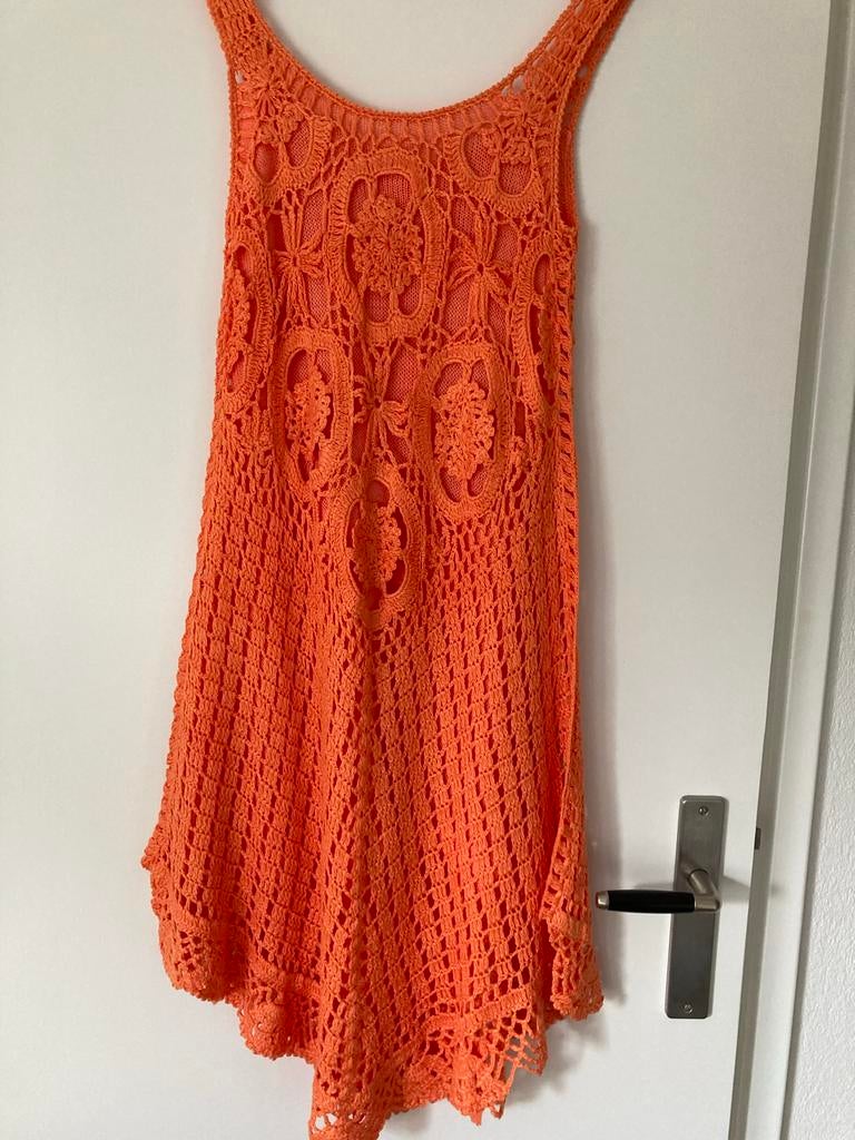 Oranje gehaakte zomerjurk - Zo goed als nieuw, Oranje, Ophalen of Verzenden, Zo goed als nieuw, Knielengte