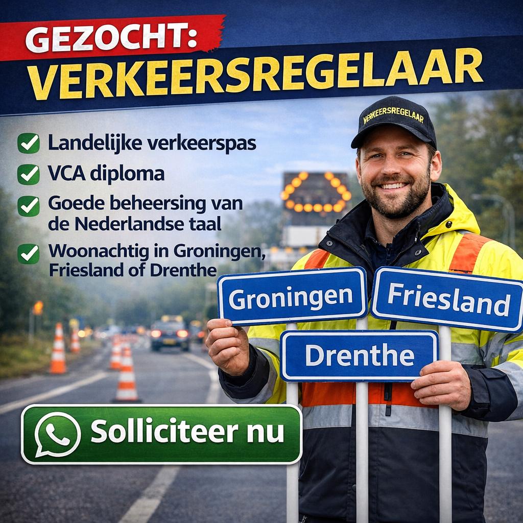 Verkeersregelaar Gezocht Groningen, Friesland & Drenthe, 33 - 40 uur, Overige niveaus, Starter, Overige vormen