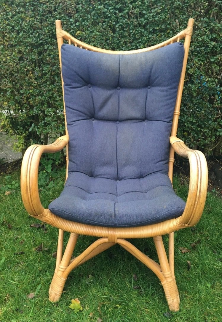 Vintage blank manou / rotan “Stierstoel”, Ophalen, Gebruikt, Vintage, 75 tot 100 cm