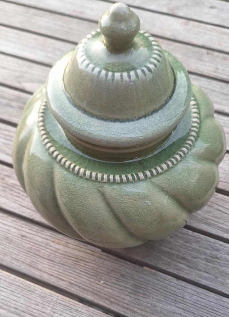 Thaise Celadon Pot met Deksel - Groen Craquelé Keramiek, Ophalen of Verzenden