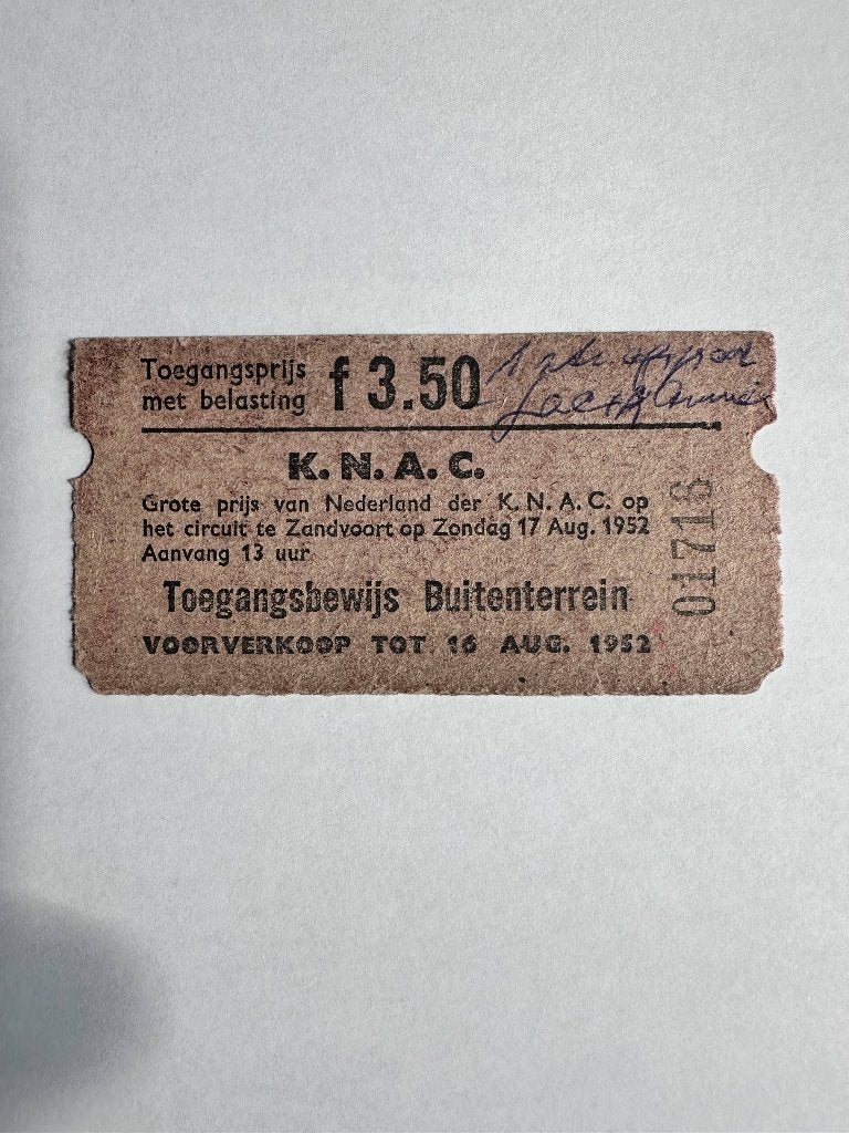 Formule 1 Kaartje Zandvoort 1952, Ophalen, Gebruikt, Formule 1
