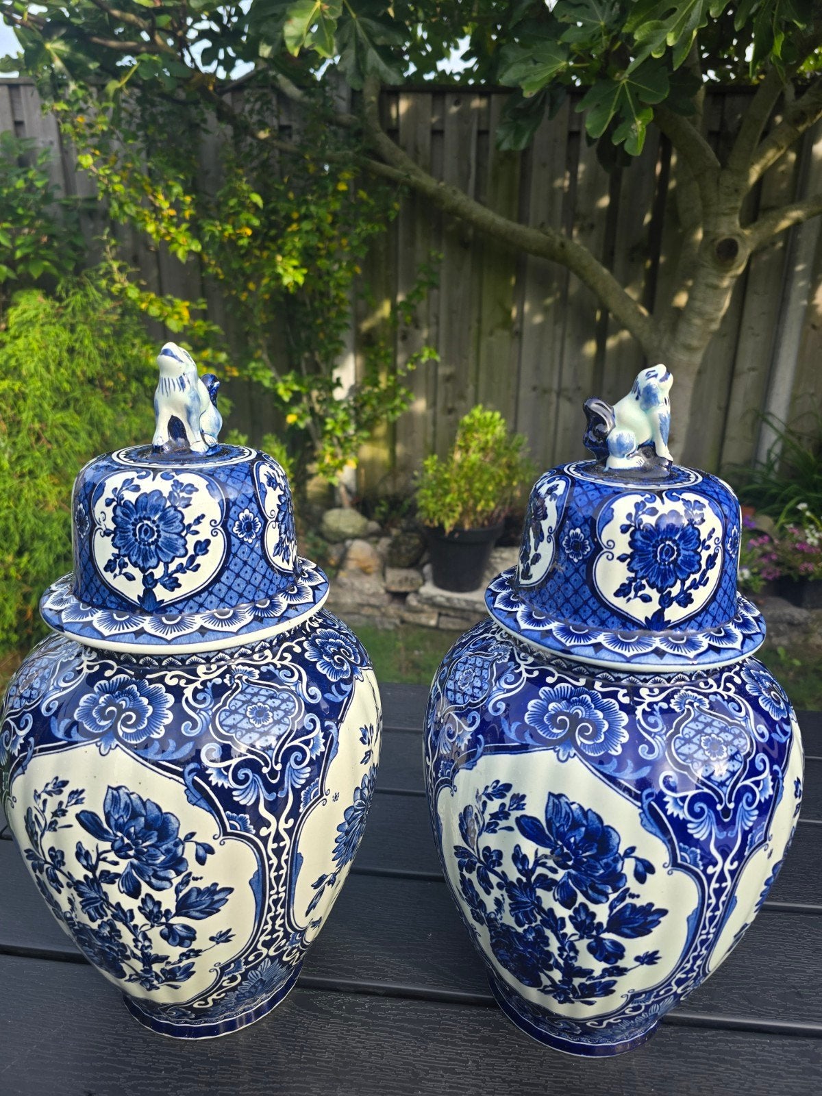 Prachtige Boch Delfts Blauwe Gemberpotten met Leeuw Deksel, Antiek en Kunst, Ophalen