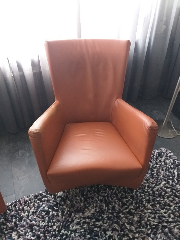 2 Montis Windy fauteuils - Tomato/Oranje leer, Ophalen, Gebruikt, Minder dan 75 cm, Design