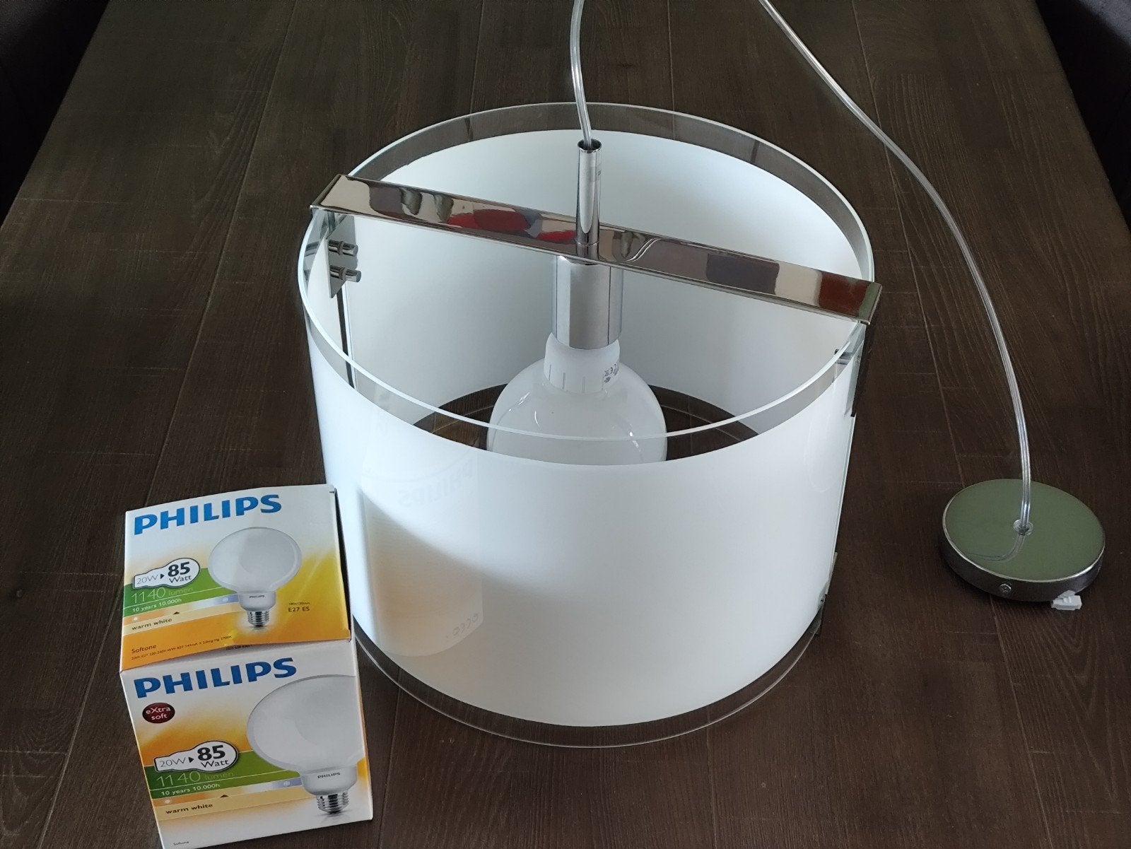 Glazen Philips hanglamp incl nieuwe grote bollamp 1140 lumen, Ophalen of Verzenden, Zo goed als nieuw, Glas