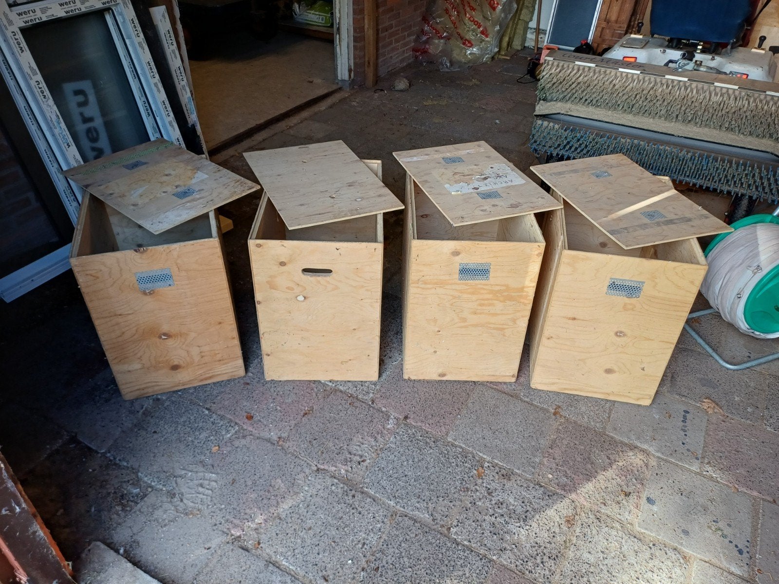 Houten opbergkisten met deksel - 4 stuks, Ophalen, 50 – 75, Gebruikt, 50 tot 100 cm