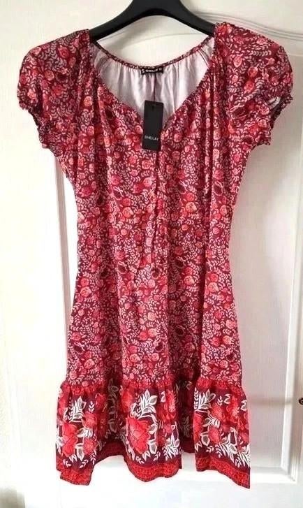 sheilay jurk bloemenprint rood xl 42 nieuw label, Nieuw, Ophalen of Verzenden, Knielengte, Rood