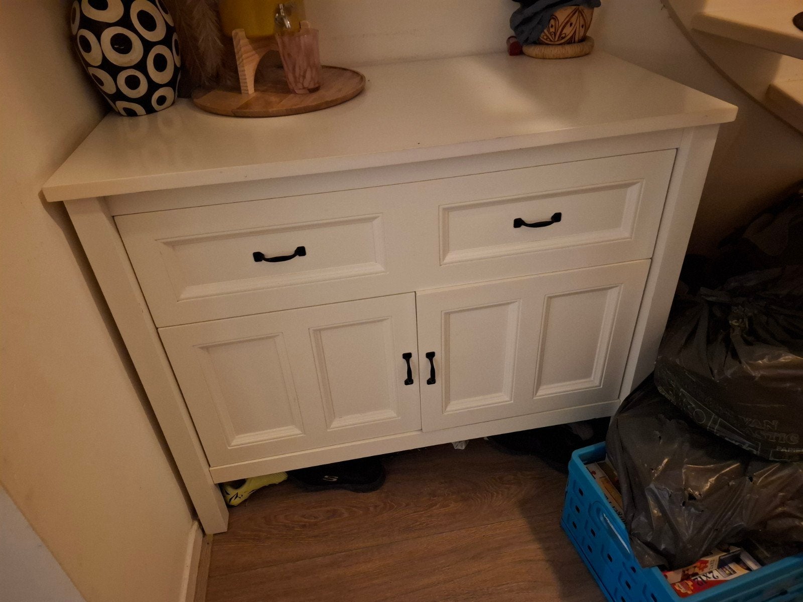 Witte ladekast met twee lades en twee deuren, commode, Ophalen, Gebruikt