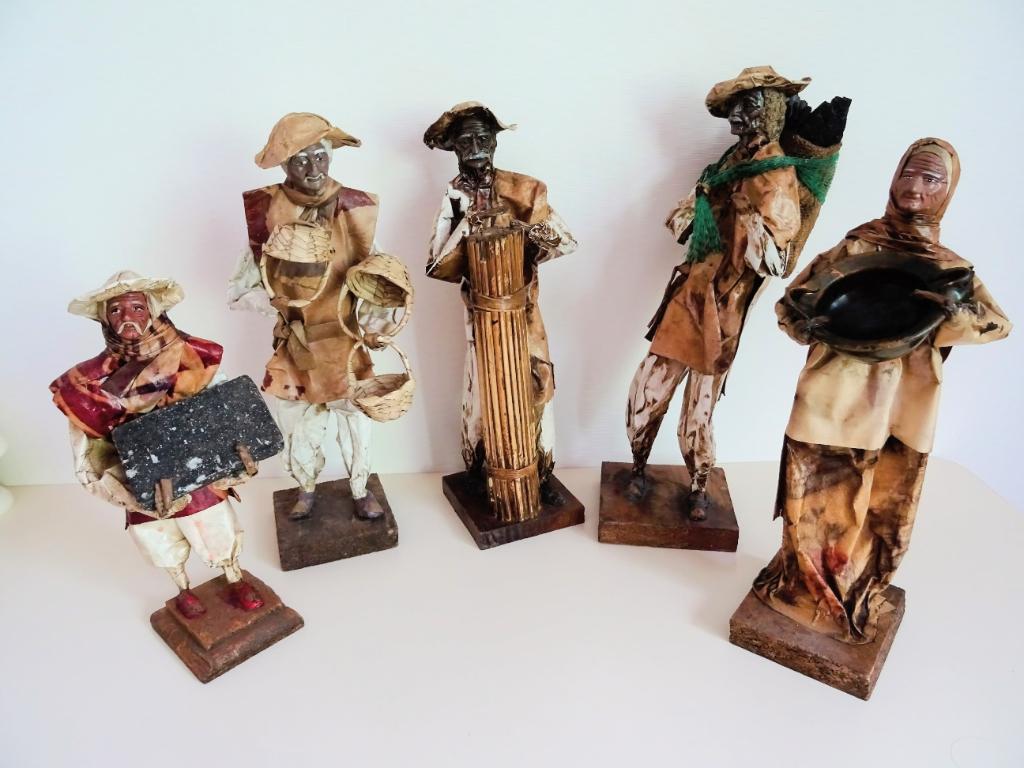 Mexico Folk Art 5 beeldjes maïsblad papier mâché. Setprijs:, Verzenden