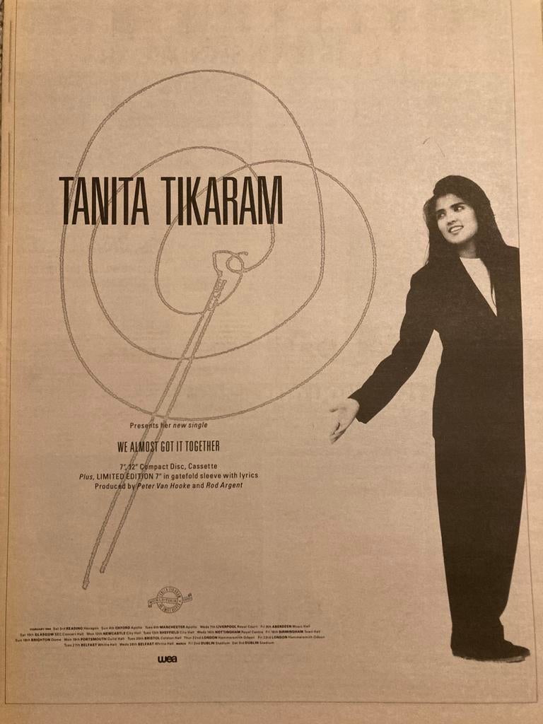 TANITA TIKARAM We Almost Got It Together tour A3 advertentie, Verzamelen, Ophalen of Verzenden, Zo goed als nieuw, A1 t/m A3
