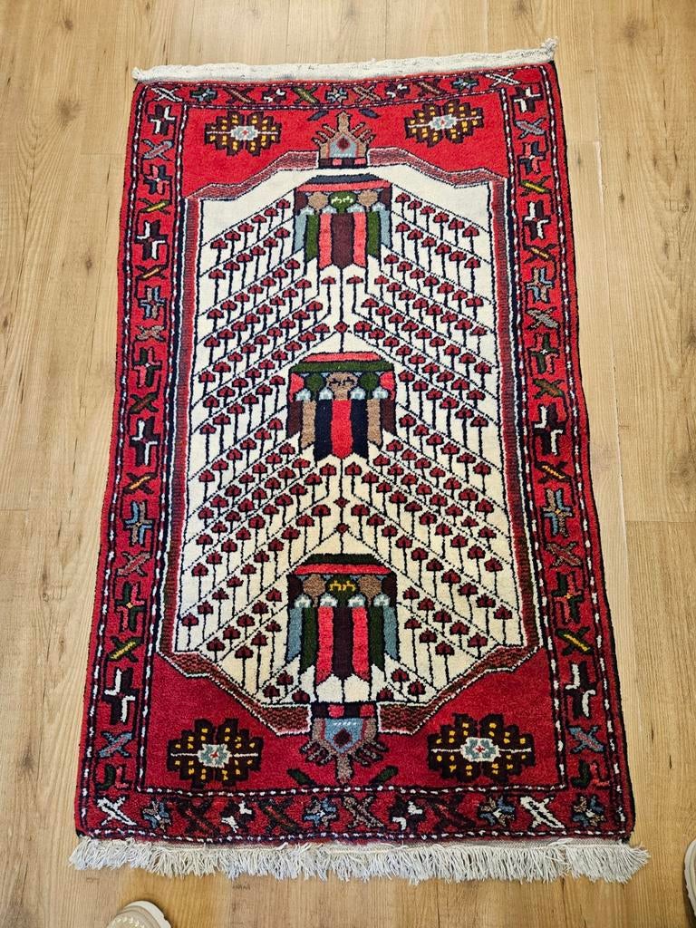 Vintage handgeknoopt perzisch tapijt hamadan 115x75, Info@SlatsAntiek.nl, 100 tot 150 cm, Perzisch, Rechthoekig