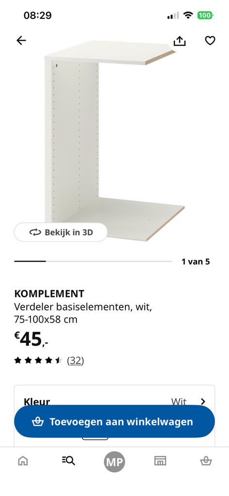 Komplement Verdeler wit Ikea pax kast diepte 35, Ophalen, 50 tot 100 cm, Zo goed als nieuw, Minder dan 100 cm