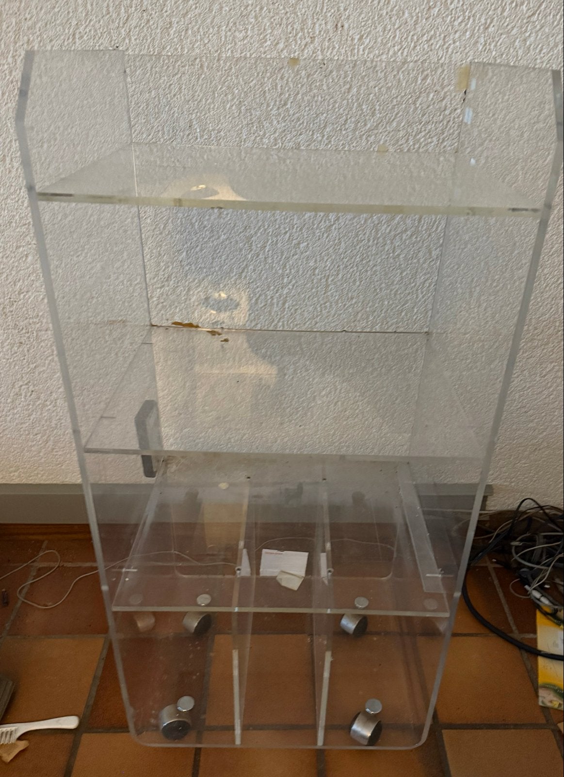 Retro vitrine stereo meubel transparant jaren 70/80, Ophalen, Gebruikt