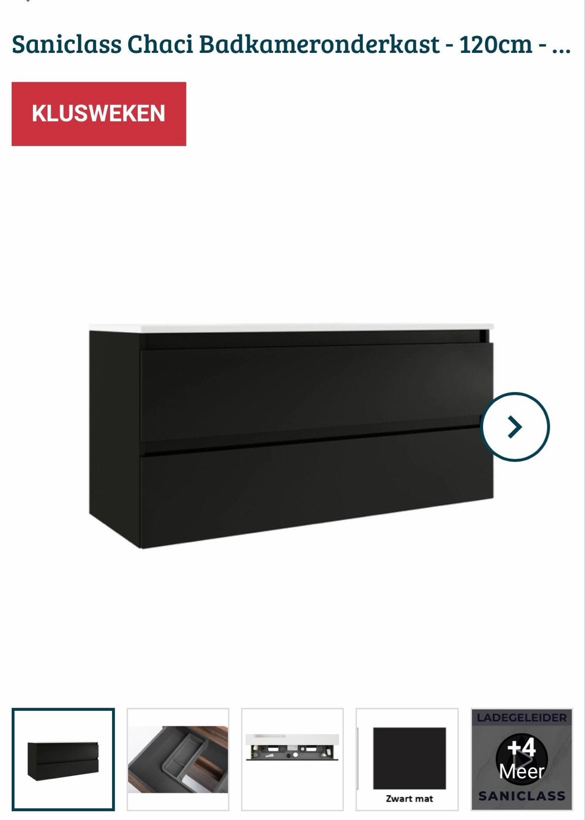 Saniclass Chaci Badkameronderkast - 120cm - Zwart mat, Ophalen, 100 tot 150 cm, Nieuw, Minder dan 100 cm