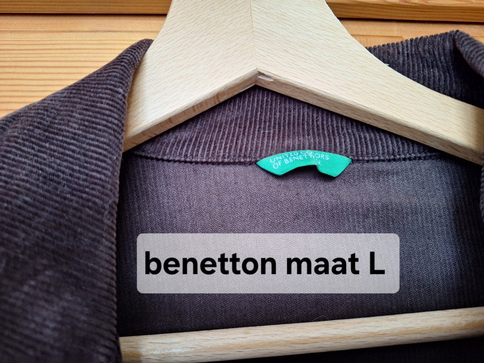 Benetton ribfluwelen jasje - Donkerbruin - Maat L, Kleding | Dames, Bruin, Benetton, Maat 42/44 (L), Ophalen of Verzenden
