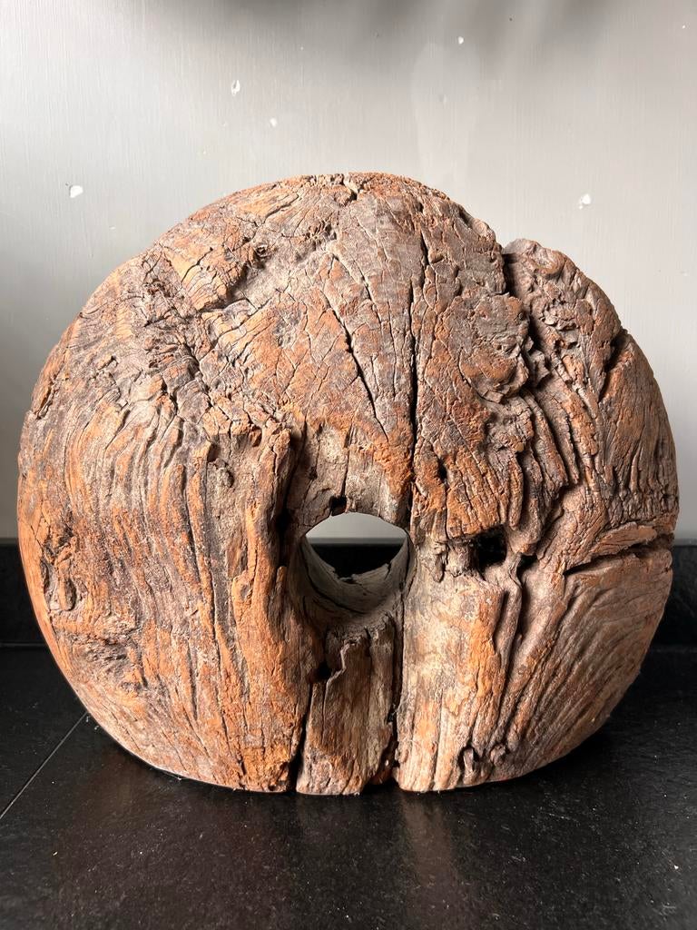 Oud houten wiel - Landelijk en sober decoratiestuk, Ophalen of Verzenden