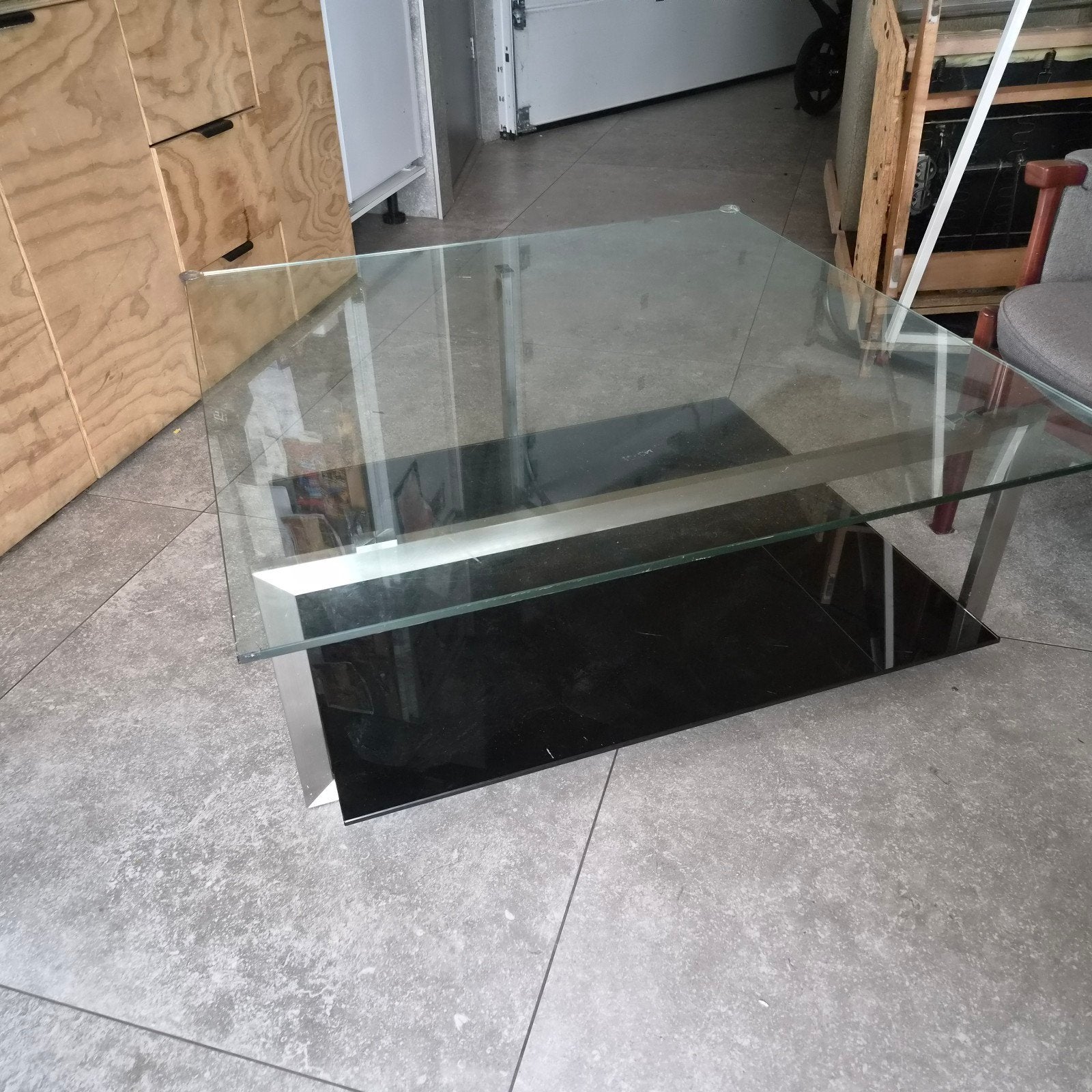 Glazen salontafel rolf benz 110 x 110, Huis en Inrichting, Ophalen, Rechthoekig, 100 tot 150 cm, 100 tot 150 cm