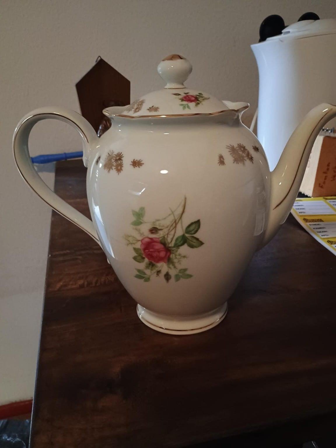 6 Kop en schotels met thee/koffiepot - Bloemmotief, Ophalen of Verzenden
