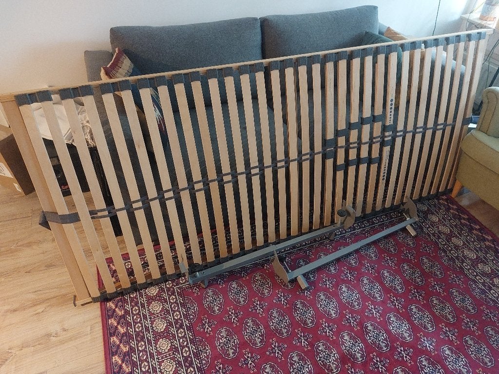 Lattenbodem 90 x 220 met bedpoten, Huis en Inrichting, Slaapkamer | Matrassen en Bedbodems, Ophalen, Gebruikt, 90 cm, Eenpersoons