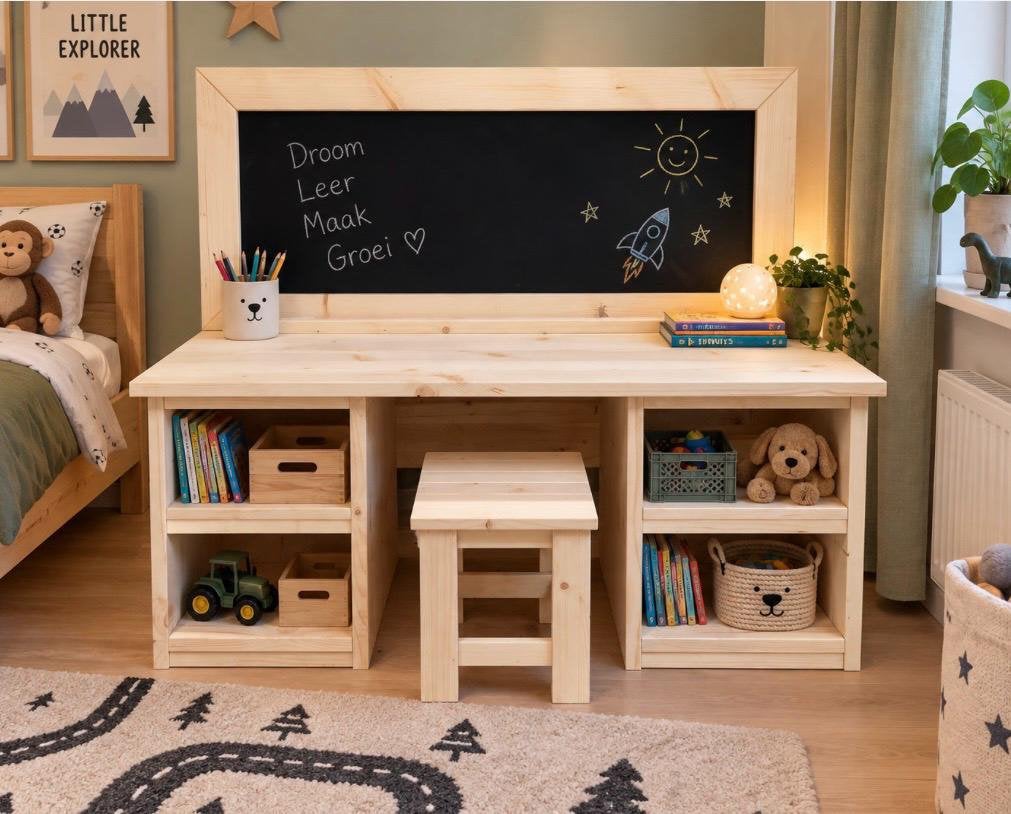 Nieuw: kinderbureau met krijtbord  kruk voor 289,- nu €199,-