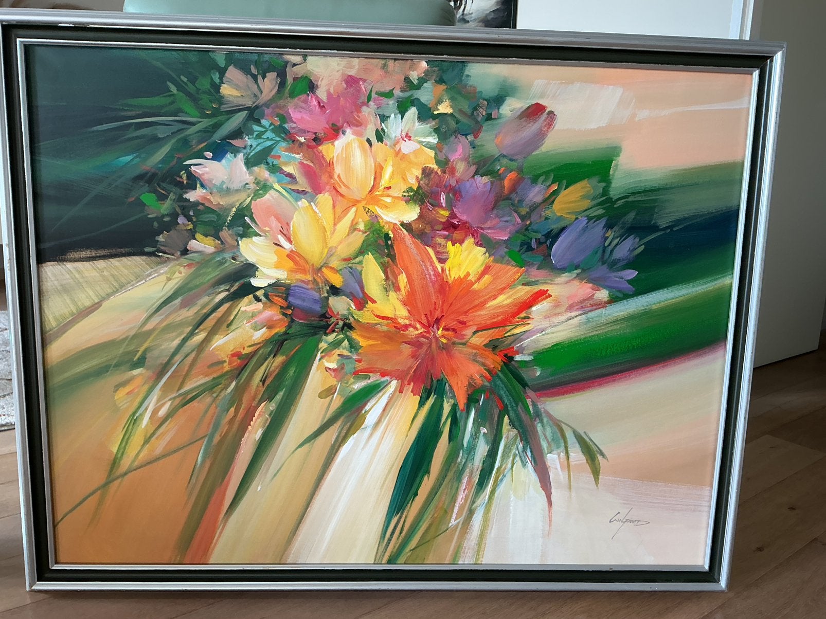 Wilfred Lang geb: 1954, Bloemen stilleven., Antiek en Kunst, Ophalen of Verzenden