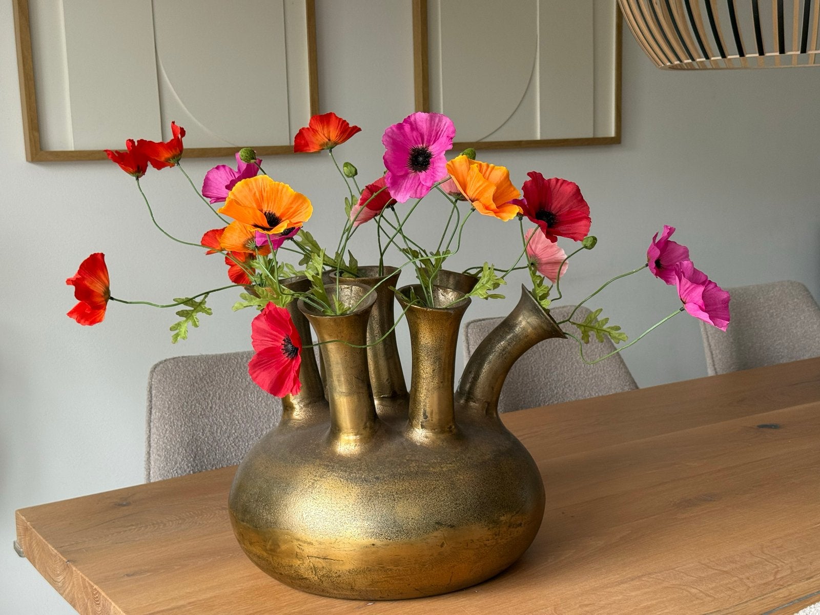 Prachtige bronzen vaas met 7 openingen, Huis en Inrichting, Woonaccessoires | Vazen, Ophalen, 39 cm, Nieuw, Metaal