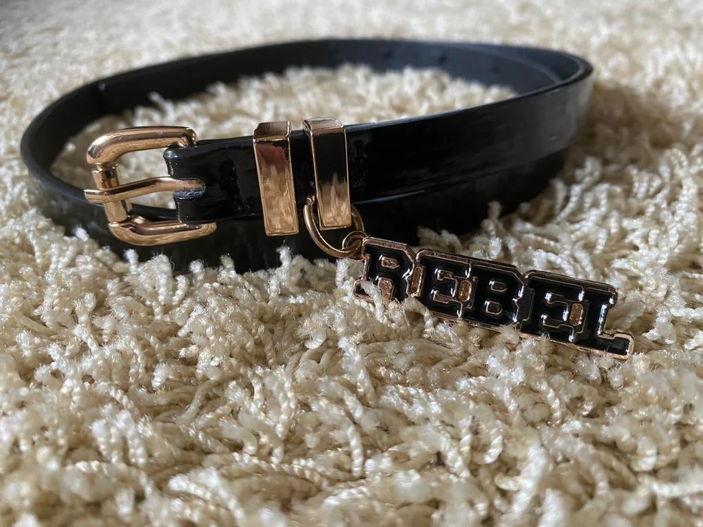 Riem zwart lak goud rebel (80/85), Kleding | Dames, Riemen en Ceinturen, 80 tot 90 cm, Zwart, Tailleriem, Ophalen of Verzenden