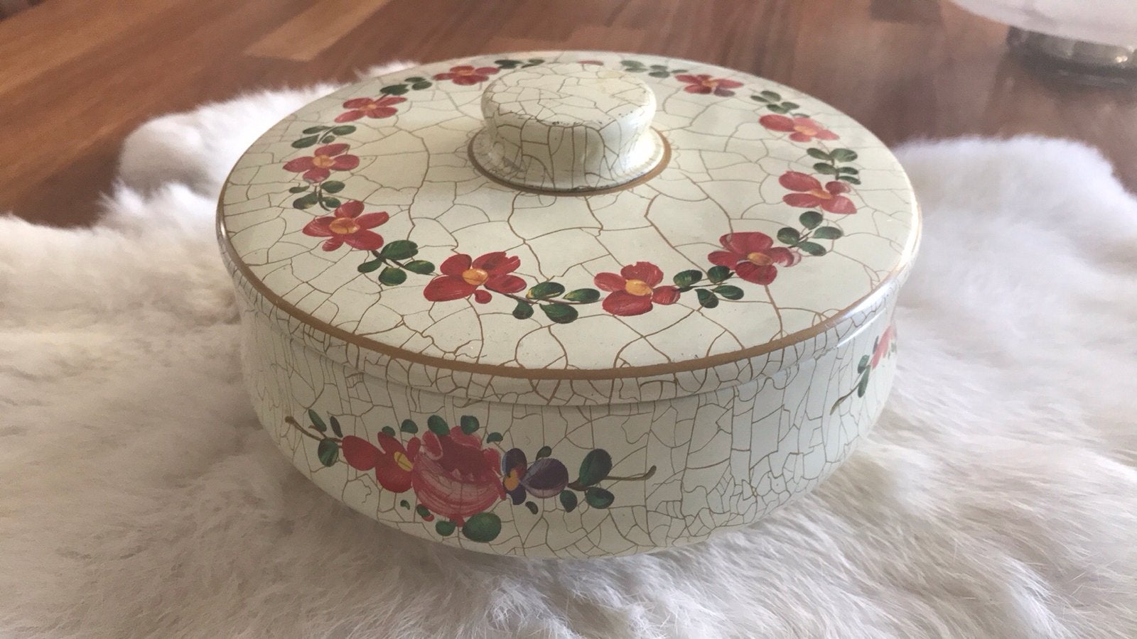 Vintage koektrommel met bloemmotief - Made in Great Britain, Ophalen of Verzenden