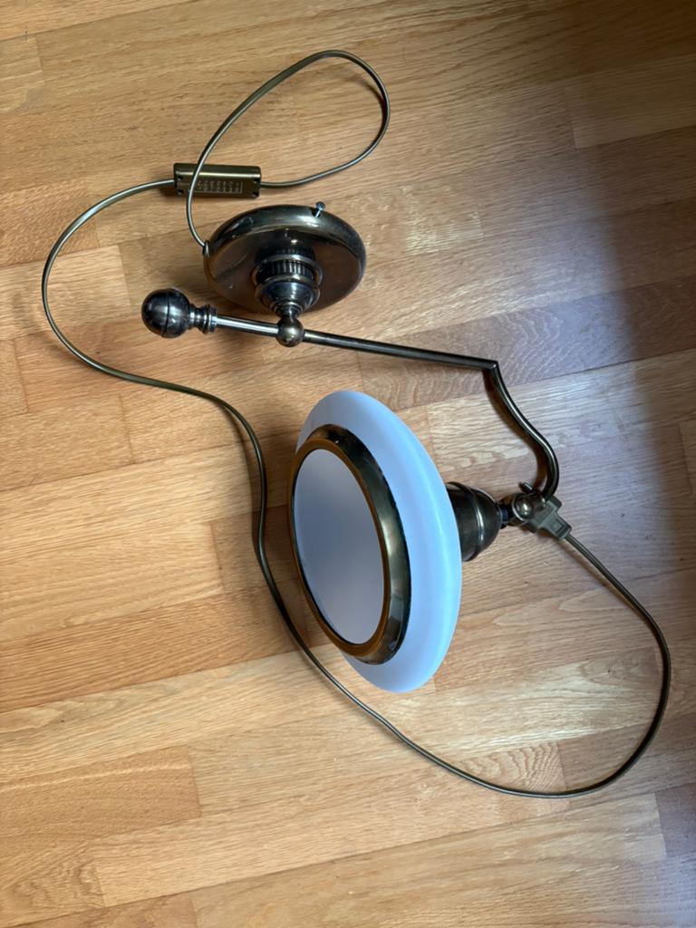 Vintage messing wandlamp met opaline glas, Ophalen, Gebruikt