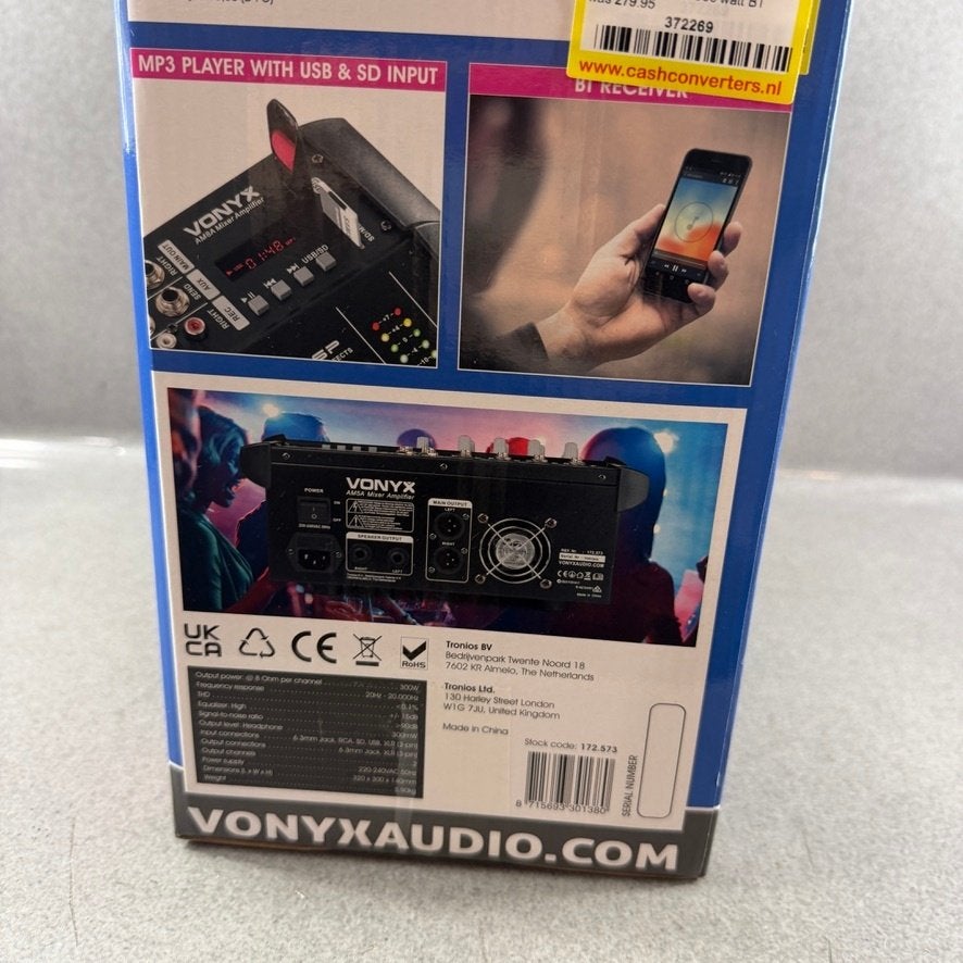 Vonyx AM5A 5 Kanaals mixer+versterker | nieuw | 372269, Ophalen of Verzenden, Nieuw, 5 tot 10 kanalen, Microfooningang