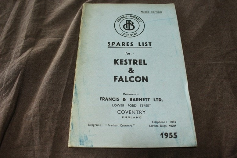 Francis Barnett Kestrel Falcon 1955 motorcycle parts list, Ophalen of Verzenden, Overige merken