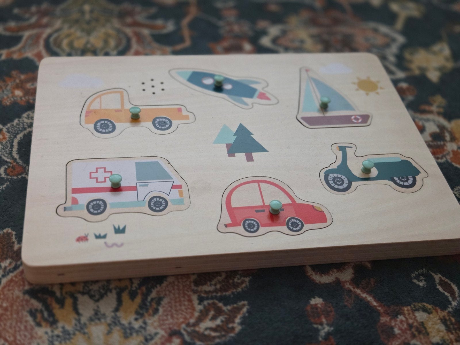 Houten voertuigen puzzel voor kinderen - met geluid, Ophalen of Verzenden, Gebruikt, Overige typen
