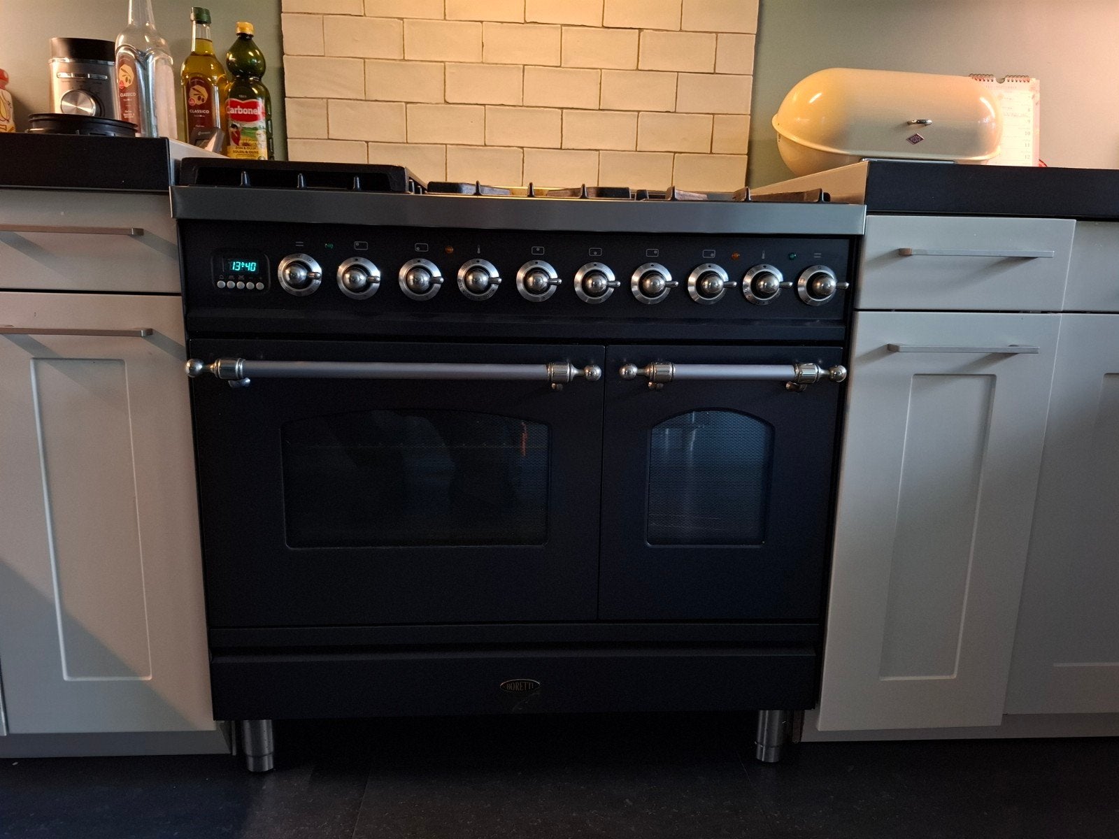 Boretti VPNR946AN 90 cm – 6 pits – 2 ovens – antraciet/chroo, Ophalen, 60 cm of meer, Zo goed als nieuw, Gas