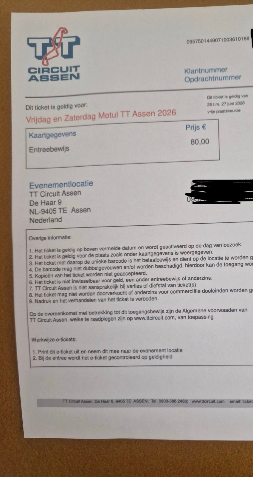 3 kaartjes TT assen, Eén persoon