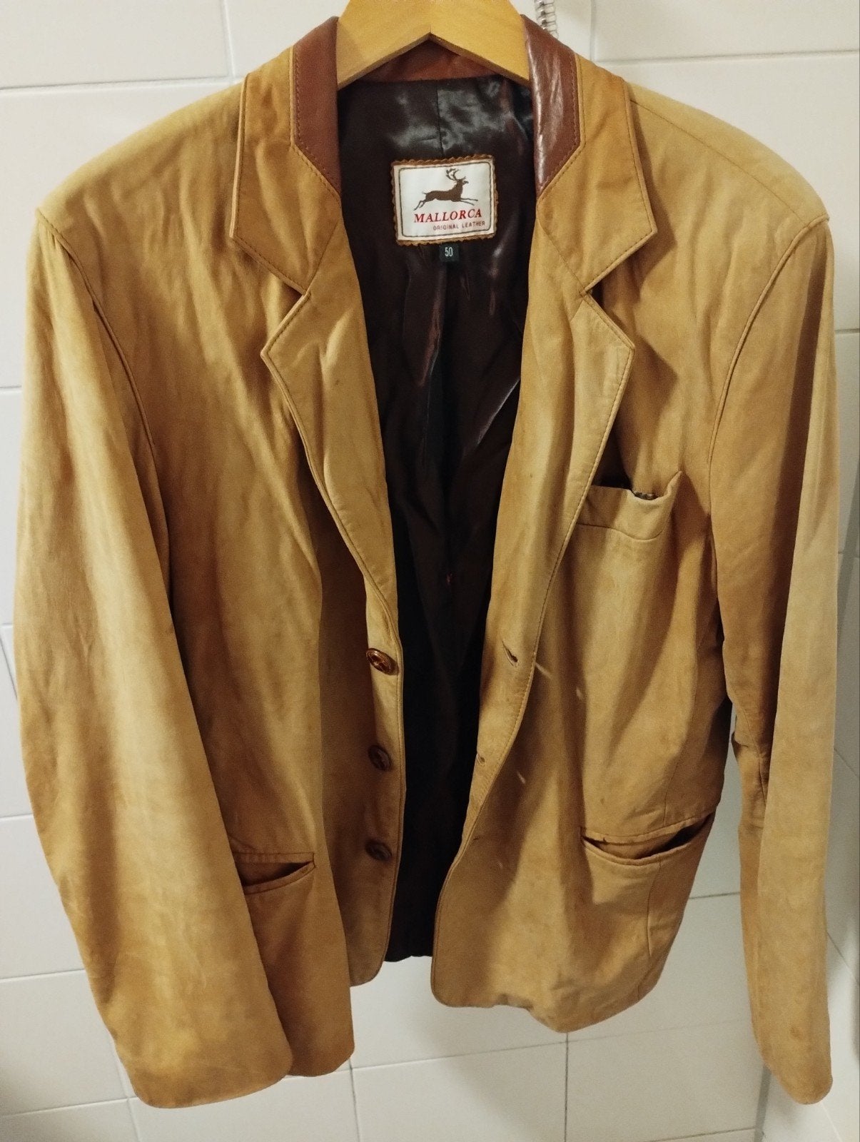 Vintage jaren 70 nappa lams leren sports jacket maat 50, Ophalen of Verzenden