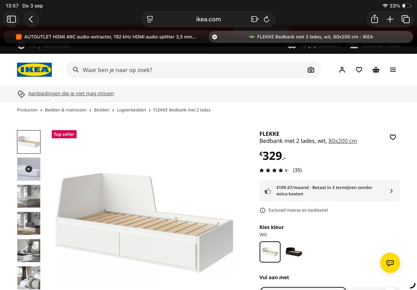 IKEA FLEKKE Bedbank met 2 lades, wit, 80x200 cm, Eenpersoons, Wit, Ophalen of Verzenden, 80 cm