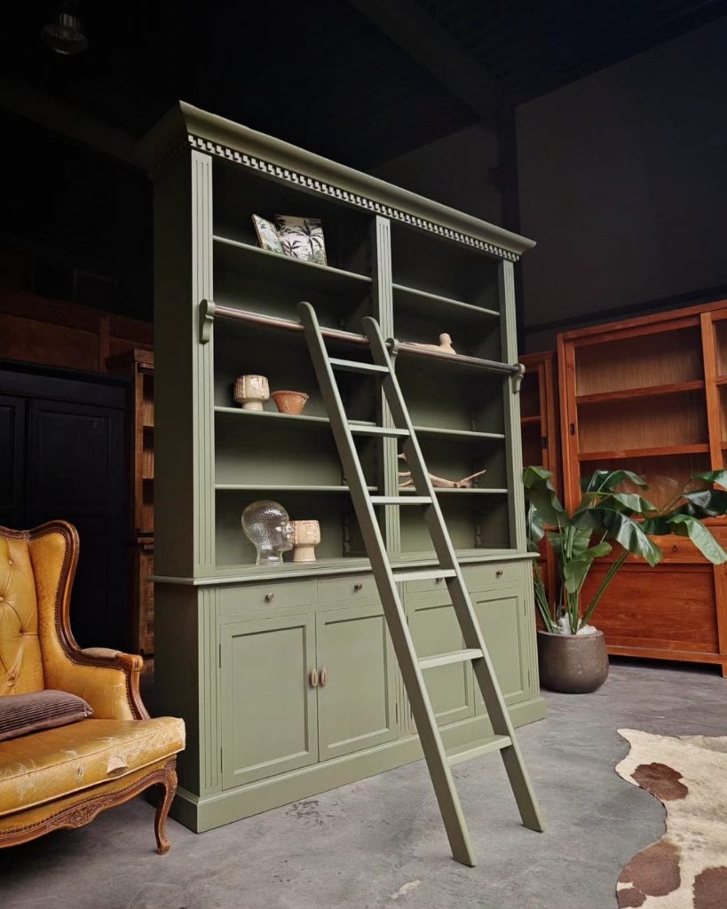 Mosgroen Bibliotheekkast | Boekenkast | Ladder #234, Niet ingevuld, Met deur(en), 200 cm of meer, Teakhout