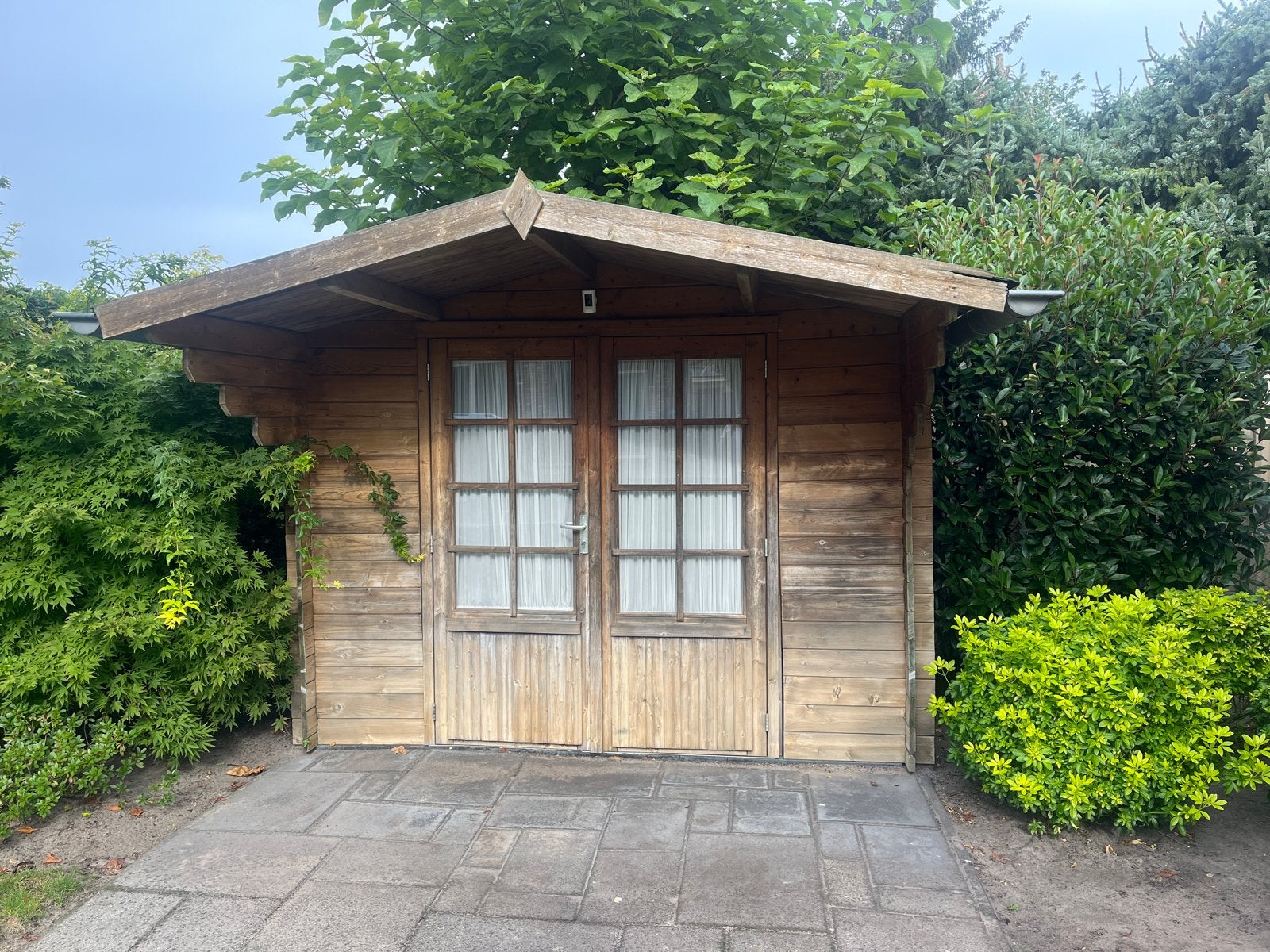 Houten tuinhuis met dubbele deur en raam, 3x3 meter, Ophalen, 250 tot 500 cm, Met overkapping, Hout