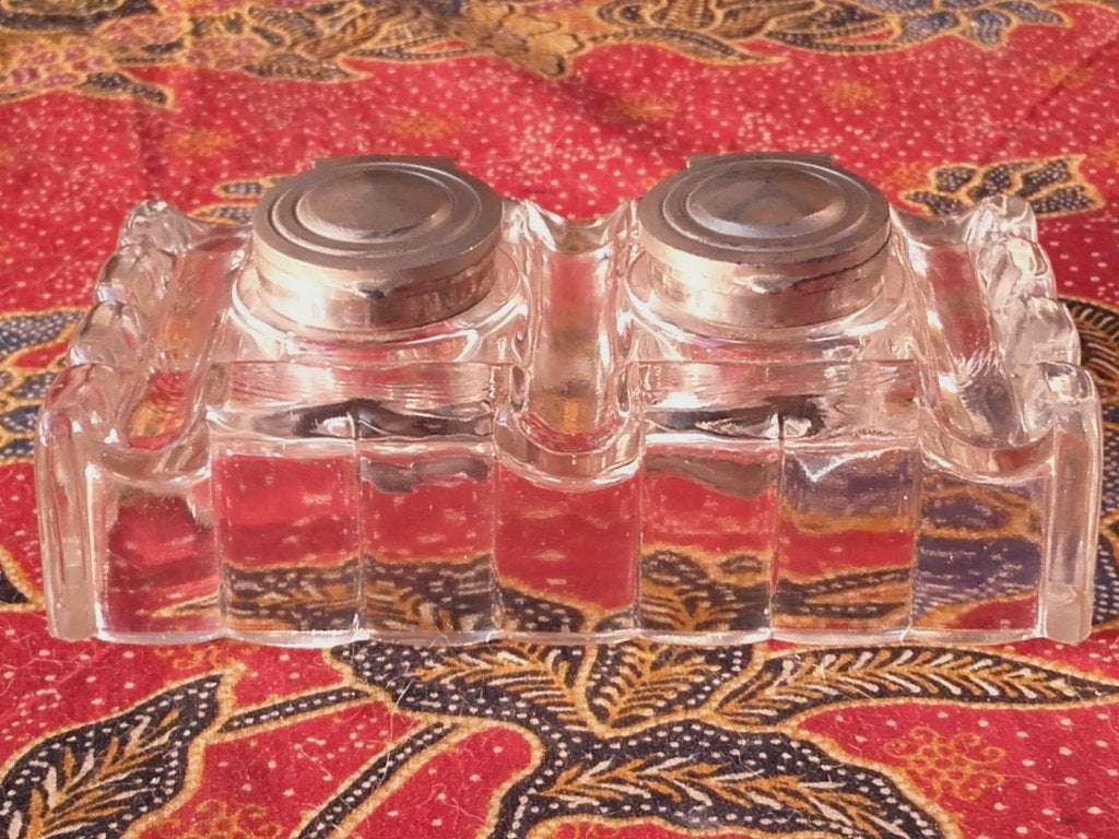 Mooi oud inktstel uit Engeland van glas en tin 14,5 cm., Antiek en Kunst, Ophalen of Verzenden