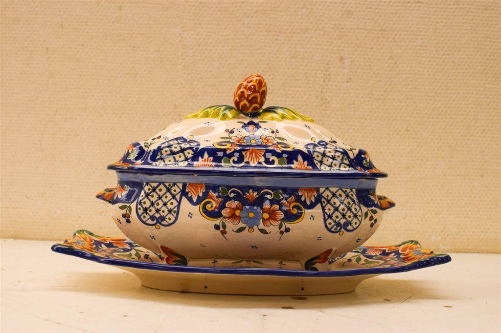 3 delige Vieux Rouen France porseleinen soepterrine met pors