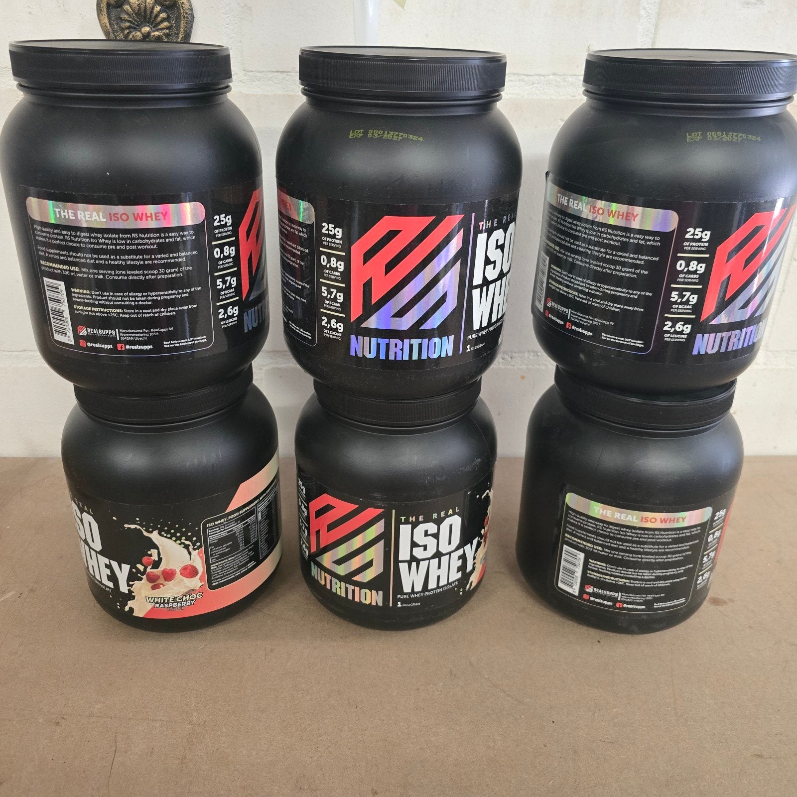 RS Nutrition ISO Whey Eiwitpoeder - white choc raspberry. 6X, Info@realsupps.nl, Poeder of Drank, Nieuw, BV, Krommewetering 103/1, 3541AN Utrecht. E-mail: info@realsupps.nl