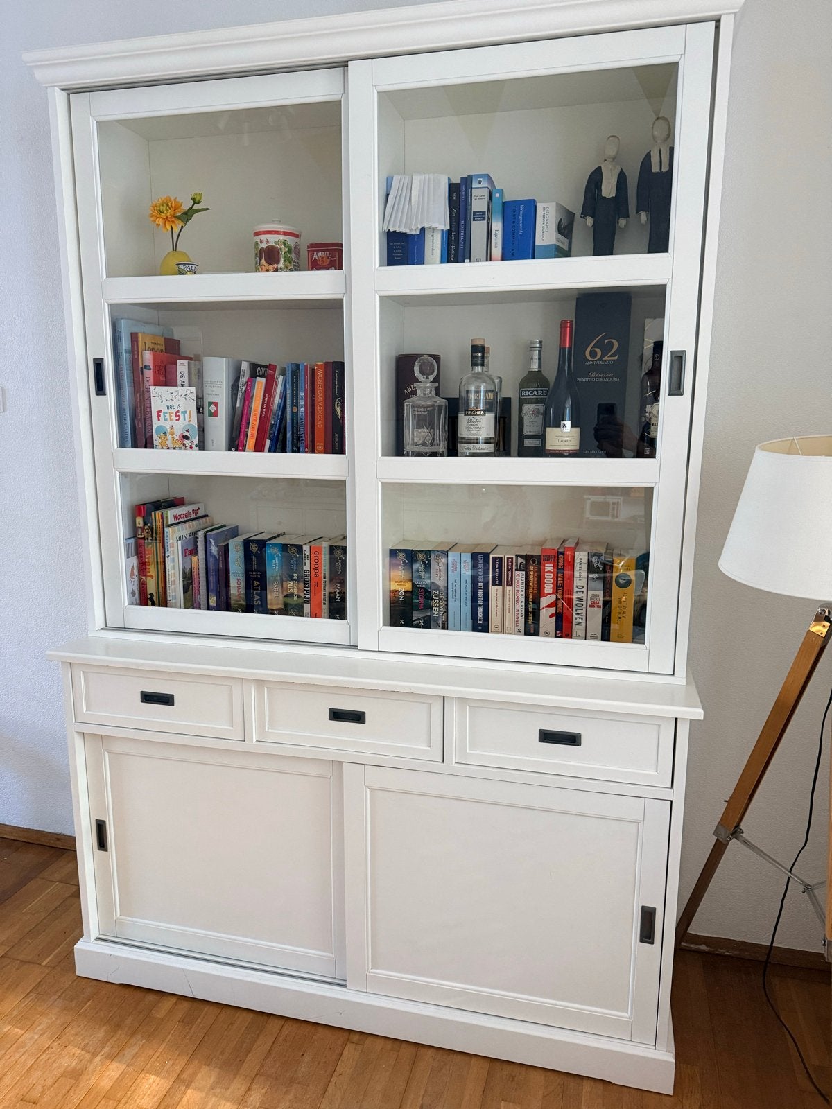 IKEA buffetkast Larsfrid - Wit, met schuifdeuren en lades, Ophalen, Gebruikt, 200 cm of meer, 150 tot 200 cm