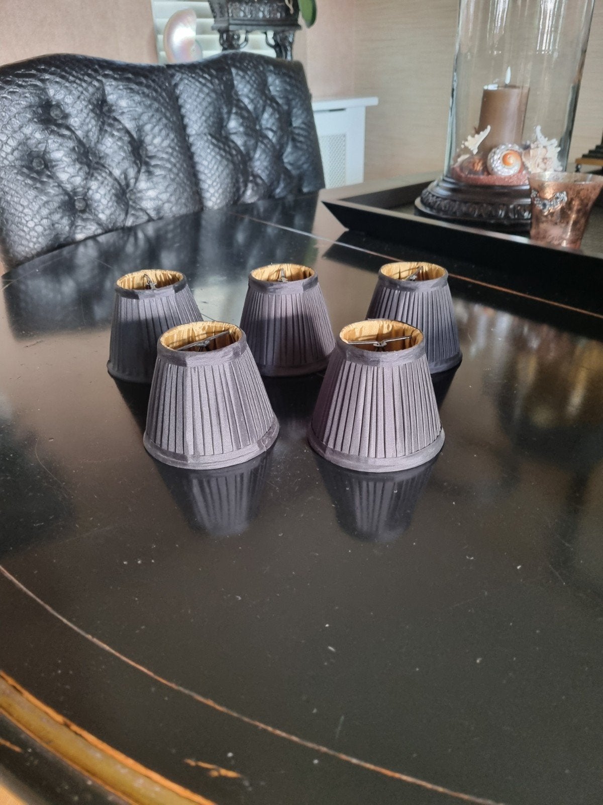 5 zwarte Eichholtz mini lampenkapjes "Vasari", Huis en Inrichting, Lampen | Lampenkappen, 9 cm, Overige typen, Zwart, Rond