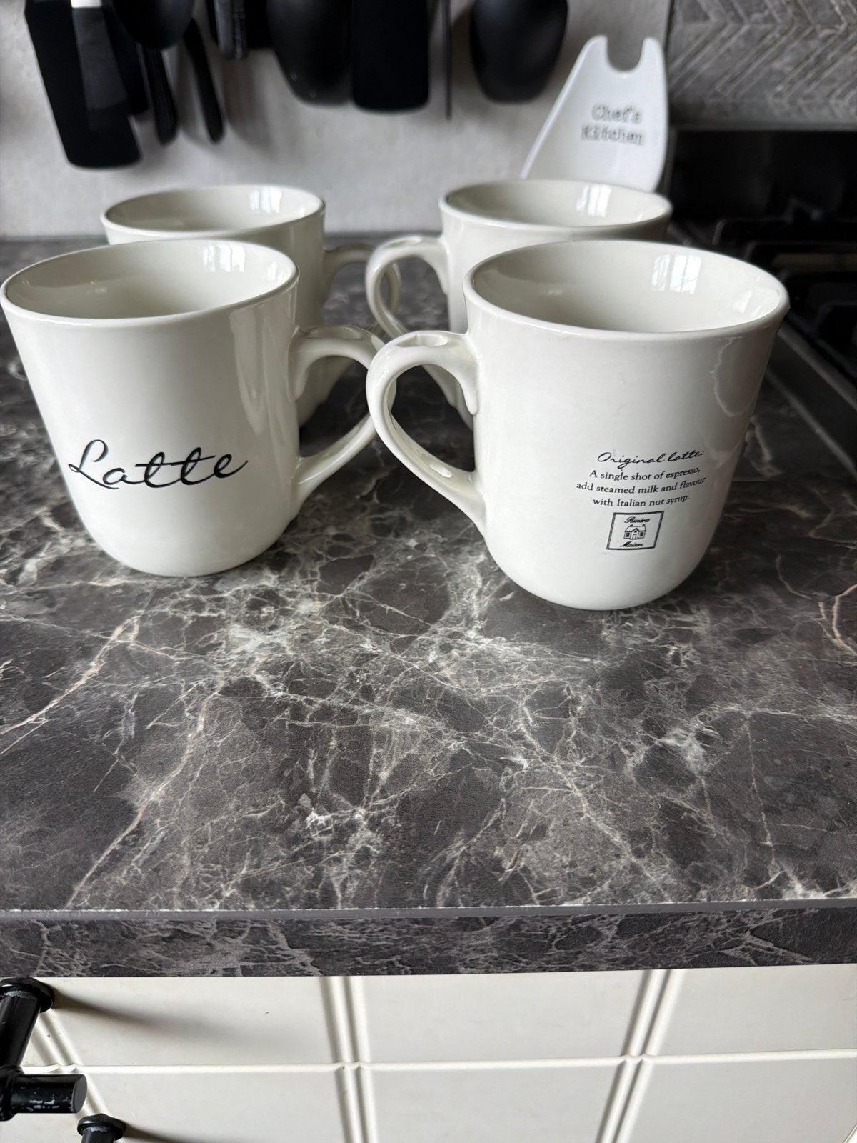 4 Rivièra Maison Latte Mokken, Huis en Inrichting, Overige merken, Keramiek, Zo goed als nieuw, Mok