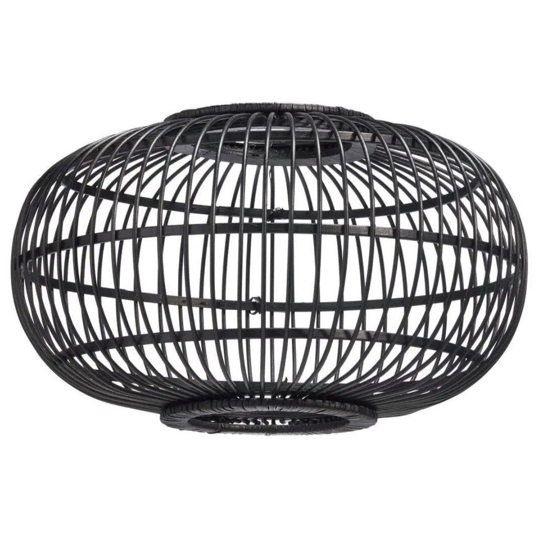 Zwarte bamboe hanglamp, Ophalen, E27 (groot), Zo goed als nieuw, Japandi, Scandinavisch