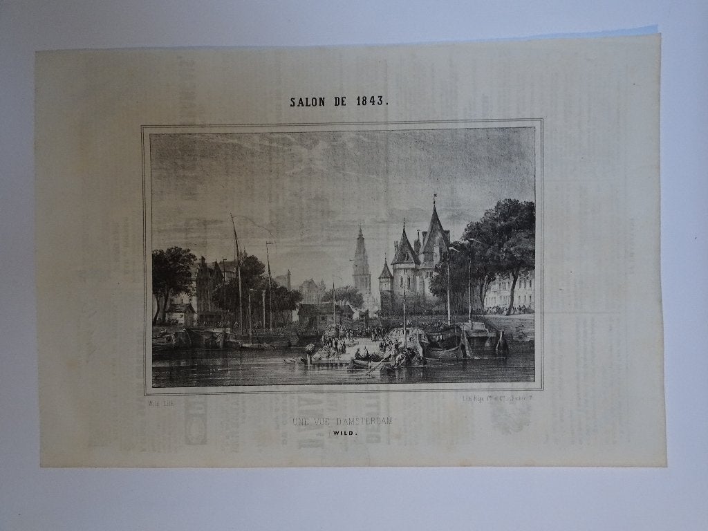Litho Waag aan de Nieuwmarkt, door Wyld in Le Charivari 1843, Antiek en Kunst, Origineel, Verzenden, Overige onderwerpen, Lithografie